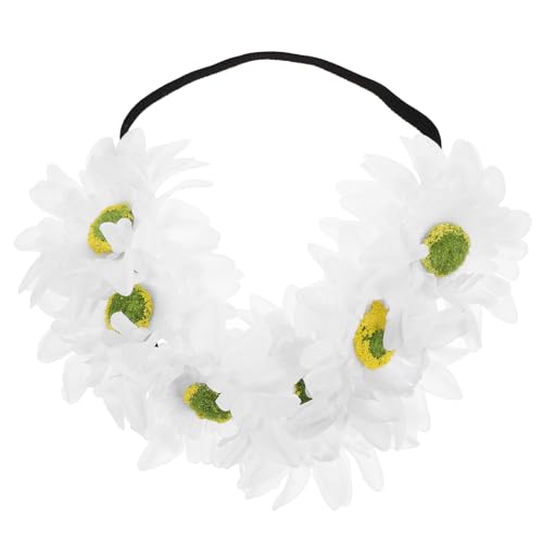 minkissy Blumenstirnband Für Frauen Sommerkranz Kopfbedeckung Für Damen Haarschmuck Für Strandpartys Boho-haarschmuck Sonnenblumen-stirnband Haarband Haarteil Mädchen Fräulein Weiß Stoff von minkissy