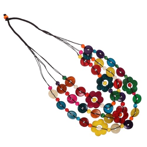 minkissy Böhmische Mehrschichtige Halskette Damen Vintage Kokosnussschale Rund Floral Anhänger Bunter Schmuck Strand Party Alltag von minkissy