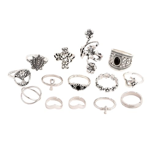 minkissy Bohemian Retro Vintage Legierung Finger Ringe Silber Damen Schmuck für Partys Alltag Hochzeit Festliche Anlässe von minkissy