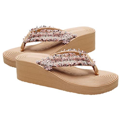 minkissy Bohemian Sandalen Damen Sommer Plateau Zehentrenner Sandaletten mit Keilabsatz Atmungsaktiv Rutschfest Komfortabel für Strand Freizeit Outdoor und Alltag von minkissy