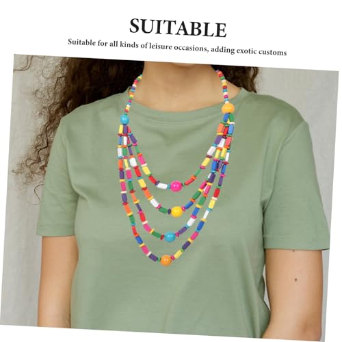 minkissy Boho Holzperlen Halskette Damen Handgefertigt Retro Clavicle Chain Mehrschichtig Bunter Holzschmuck Sommer Strand Festival Accessoire von minkissy