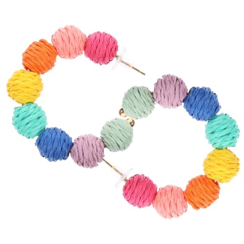 minkissy Boho Ohrringe Damen Raffia Gewebt Leicht Sommeraccessoires für Frauen Geometrische Kugel Hängend Strand Schmuck von minkissy