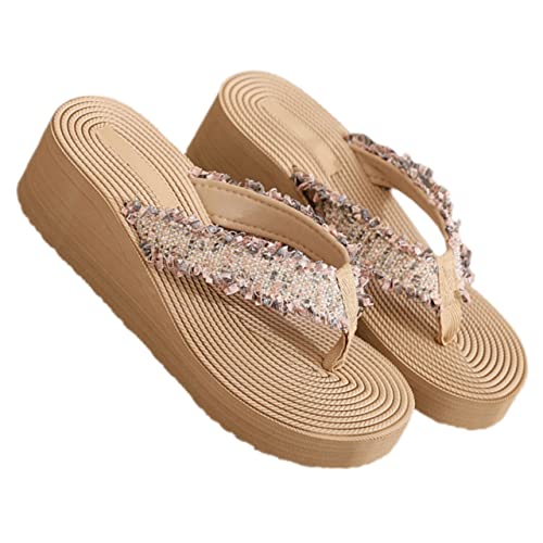 minkissy Boho Sandalen Damen Keilabsatz Rutschfest Leicht Atmungsaktiv Sommer Strand Schuhe Für Alltag Outdoor Party von minkissy