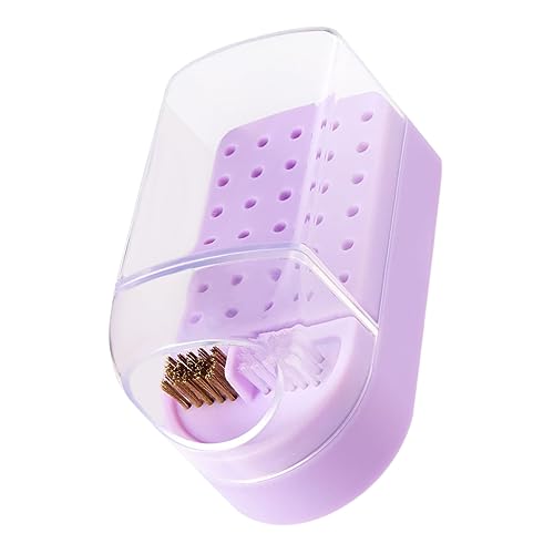 minkissy Box cleaning brush drills nail art polishing head organizer nail drill bits container manicure tool holder Manicure tools bracket grinding head storage rack ceramics purple plastic von minkissy