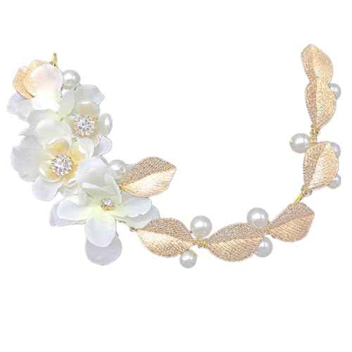 minkissy Braut Haarband Kopfschmuck Für Die Braut Pearl Flower Stirnband Braut Tiara Haarbänder Kristall Braut Kopfschmuck Brautsilberreben Haarranken Brautjungfer Haarschmuck Weiß Hochzeit von minkissy