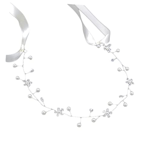 minkissy Braut Haarband mit Kristallblüten und Perlen Silberfarben Rutschfest Geeignet für Hochzeiten Partys Fotoshootings und Festliche Anlässe Stilvolles Damen Accessoire von minkissy
