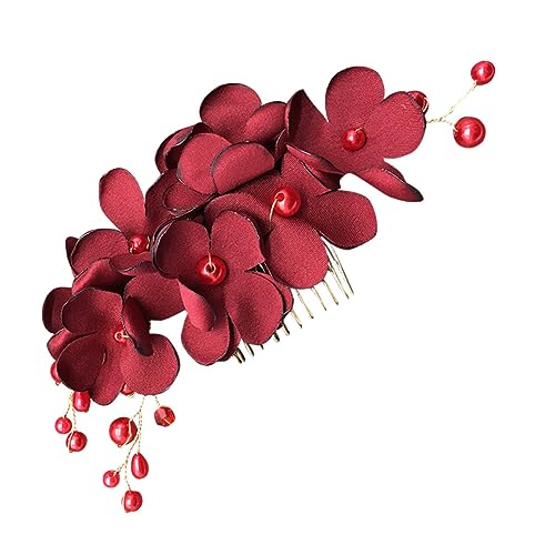 minkissy Blumen Haarkamm Braut Seitenkamm Rot Hochzeit Haarschmuck Kopf Kopfschmuck Haar-accessoire von minkissy