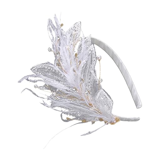 minkissy Luxuriöses Haar-accessoire Für Die Braut Feder-stirnband Mit Spitzendekor Für Die Hochzeitsfeier von minkissy