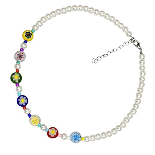minkissy Bunte Glasperlen Halskette Damen Clavicle Schmuck mit Kleinen Blumenanhängern Valentinstag von minkissy
