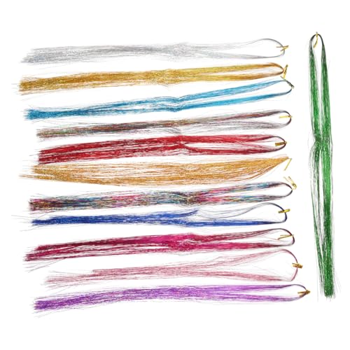 minkissy Bunte Hair Tinsel Strähnen Farben mit Häkelnadel und Perlenwerkzeug Glitzernde Haarverlängerung zum Einklipsen für Mädchen Party Cosplay Styling von minkissy