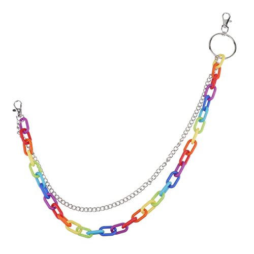 minkissy Bunte Taillenkette mit Regenbogen Design Verstellbare Hosenkette für Damen Modisches Accessoire für Jeans und Röcke Robuste Clip Befestigung Langlebige Kleidungsketten Dekoration von minkissy