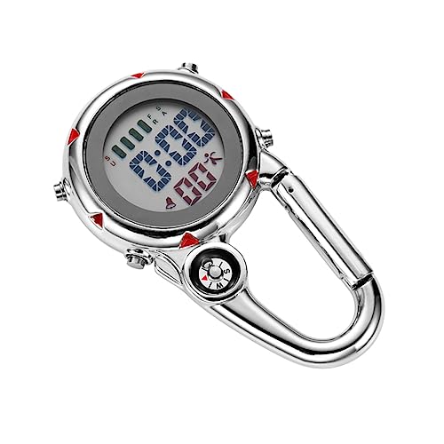 minkissy Clip-Uhr Mit Karabiner Mini Hängeuhr Aus Edelstahl Und Glas Für Outdoor-aktivitäten Mit Kalender Wecker Und Kompassfunktion Und Stoßfest von minkissy