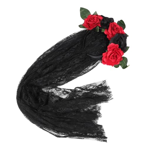 minkissy Cosplay Kostüm Fiesta Halloween Stirnband Schleier Tag des toten Schleiers mexikanische Stirnbänder für Frauen Gothic-Kopfbedeckung Haarschmuck-Requisite Gothic-Haarschmuck Spitze von minkissy