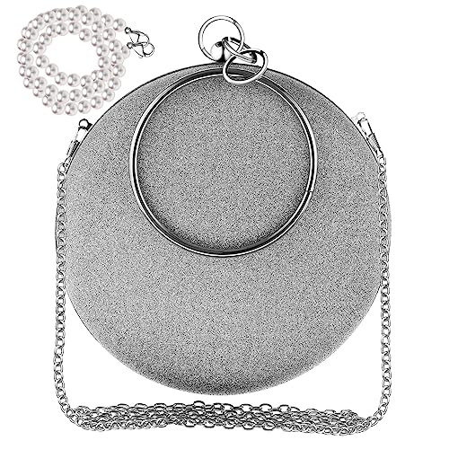 minkissy Damen Abendtasche mit Abnehmbarer Perlenkette und Rundring Stilvolle Clutch mit Umhängegurt für Hochzeit Party und Festliche Anlässe von minkissy
