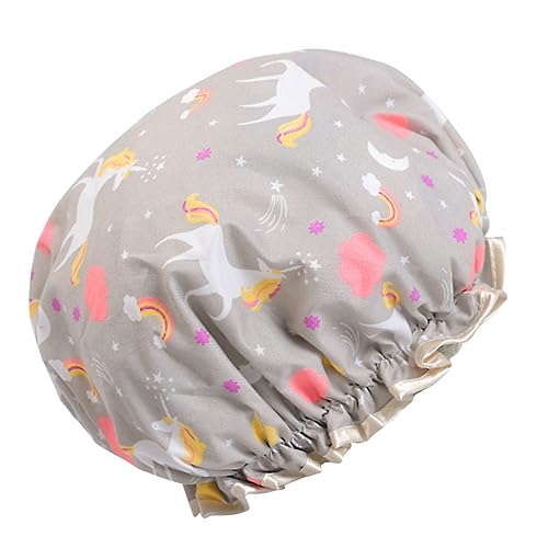 minkissy Cartoon Duschhaube Für Damen Wasserdichte Und Ölbeständige Badekappe Doppellagige Kopfbedeckung Für Dusche Küche Und Spa Mit Einhorn- Leicht Und Tragbar von minkissy