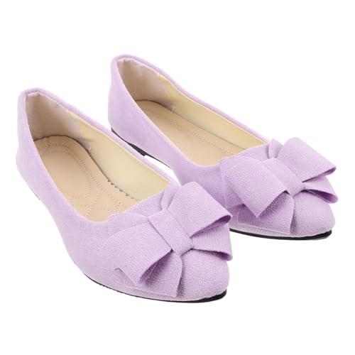 minkissy Damen Ballerinas mit Schleife Zehenform Flach und Minimalistisches Design Geeignet für Hochzeit Arbeit und Formelle Anlässe Schnell Anzuziehen in Zartem Flieder von minkissy