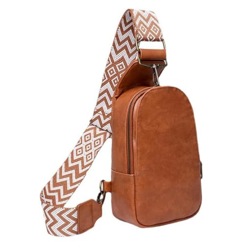 minkissy Damen Bauchtasche aus Kunstleder Verstellbarer Sling Crossbody Brustbeutel Modische Umhängetasche im Boho Stil Praktische Freizeit Tasche für Alltag und Reisen Braun von minkissy