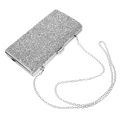 minkissy Damen Clutch Bag mit Funkelnden Strasssteinen Leichte Abendtasche für Hochzeit Party und Bankett Handtasche für Damen Silberfarbene Abendtasche mit Glitzerndem Design von minkissy
