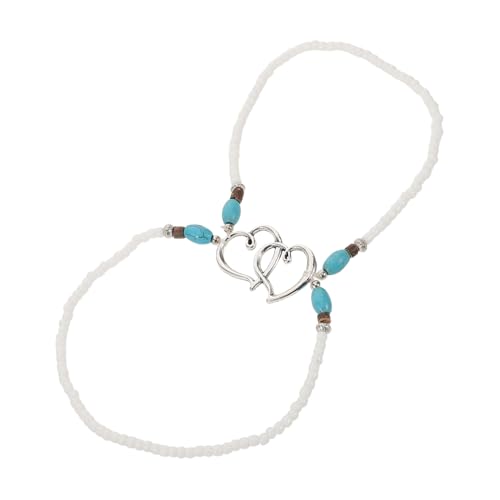 minkissy Doppellagiges Fußkettchen Für Damen Mit Perlen Und Herzanhängern Fußkettchen Aus Zinklegierung Und Kunststoff Für Strand Sommer Und Alltag Elastische Konstruktion Für von minkissy