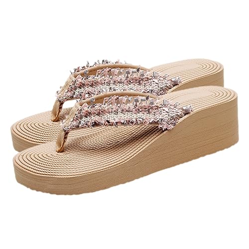 minkissy Damen Keilabsatz Sandalen Sommer Slipper Leicht Atmungsaktiv Strand und Freizeit Schuhe Modisch Elegant Für Alltag und Urlaub von minkissy