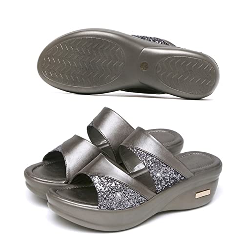 minkissy Damen Keilabsatz Slipper Sommer Casual Sandalen mit Dicker Sohle Offene Fischmund Pantoletten Rutschfest für Strand und Alltag Mom Shoes von minkissy