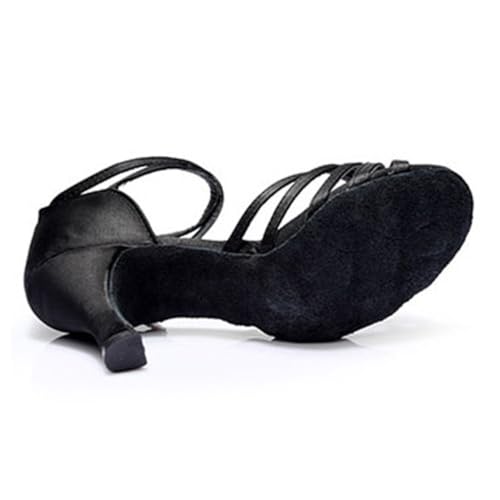 minkissy Damen Latein Tanzschuhe Satin Knöchelriemen Hoher Absatz Schwarz Schlanke Schlangenhaut Optik Bequemes Ausziehen für Salsa und Ballsaalveranstaltungen von minkissy