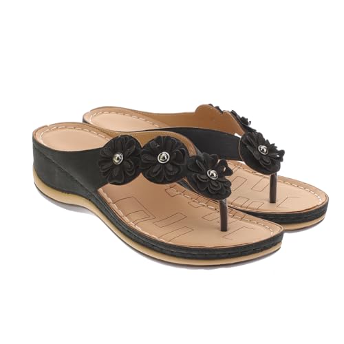 minkissy Damen Sandalen Keilabsatz Sommer Schuhe Blumenmuster Rutschfeste Sohle Bequeme Strandpantoletten Schwarz minkissy Damen Sandalen Keilabsatz Sommer Schuhe Blumenmuster Rutschfeste Sohle Bequeme Strandpantoletten Schwarz von minkissy