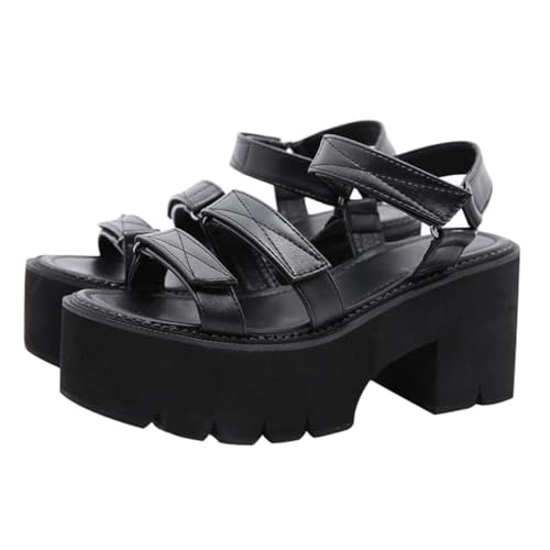minkissy Damen Sandalen Sommer Thick Soled Plateau Sandaletten Schwarz Stilvolle Keilabsatz Schuhe Bequeme Fußfreundliche Freizeit Party Schuhe von minkissy