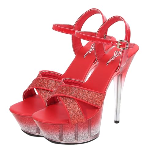 minkissy Damen Sandalen mit Dünnem Absatz Stilvolle Matte Heels Rutschfeste Sohle Atmungsaktiv und Langlebig Party Büro sandaletten für Damen Rot von minkissy