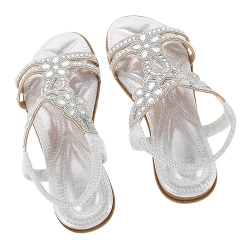 minkissy Damen Sandalen mit Funkelnden Strasssteinen Leichte Sommerschuhe für Strand und Alltag Modische Bequeme Freizeit Sandalen Silber von minkissy