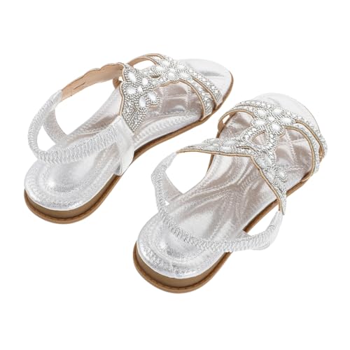 minkissy Damen Sandalen mit Funkelnden Strasssteinen Leichtes Design Elastischer Riemen Modische Sommer Schuhe für Freizeit Reisen und Alltag Silberfarben von minkissy