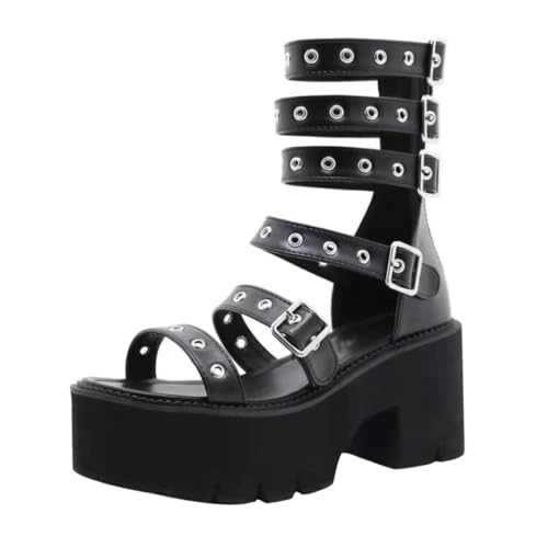 minkissy Damen Sandalen mit Grobem Absatz Dicke Sohle Modisch und Angenehm Schwarze Sommer Schuhe für Freizeit und Alltag Passend zu Jeans und Röcken Stylische Weibliche Fußbekleidung von minkissy