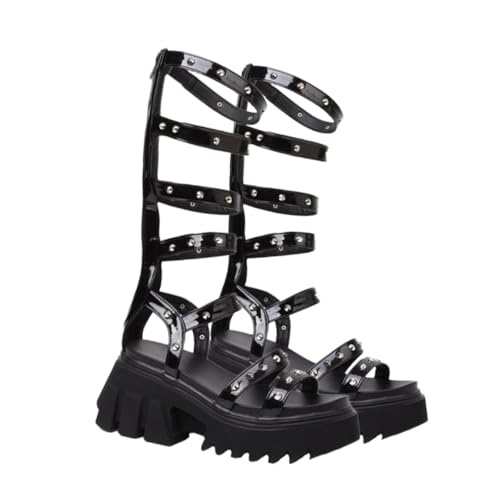 minkissy Damen Sandalen mit Plateau und Nieten Römersandalen Open Toe Thick soled Hochabsatz Komfortabel für Sommer Partys und Alltag von minkissy
