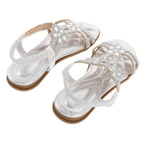 minkissy Damen Sandalen mit Strassbesatz Modische Atmungsaktive Sommerschuhe Bequeme Flache Schuhe für Strand Shopping und Reisen Silberfarbene Leichte Freizeit Sommersandaletten von minkissy