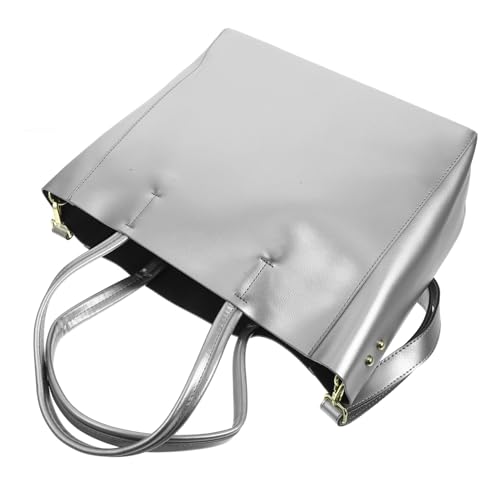minkissy Damen Schultertasche aus Robustem Spaltleder Große Handtasche mit Kleiner Kosmetiktasche Modische Umhängetasche Vielseitig für Alltag und Büro Silber von minkissy