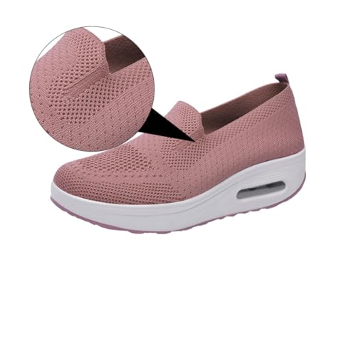 minkissy Damen Sportsneaker mit Dicker Sohle Atmungsaktivem Stricknetz Stoßdämpfender Luftpolsterung und Rutschfester Sohle Bequeme Schuhe für Freizeit und Sport Rosa von minkissy