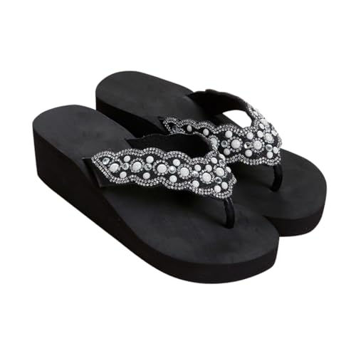 minkissy Damen Strand Sandalen mit Perlen und Wasser Rutschfeste Keilabsatz Flip Flops Bequeme Sommerschuhe mit Rutsch Sohle Modisch und Langlebig Schwarz minkissy Damen Strand Sandalen mit Perlen und Wasser Rutschfeste Keilabsatz Flip Flops Bequeme Sommerschuhe mit Rutsch Sohle Modisch und Langlebig Schwarz von minkissy
