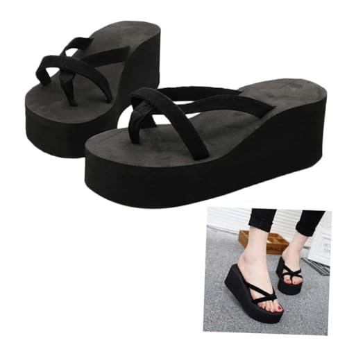 minkissy Damen Wedge Flops Sandalen Keilabsatz Anti rutsch Sommer Pantoletten Schwarz Leichte Strandschuhe Casual Flop Slippers für Indoor Outdoor von minkissy
