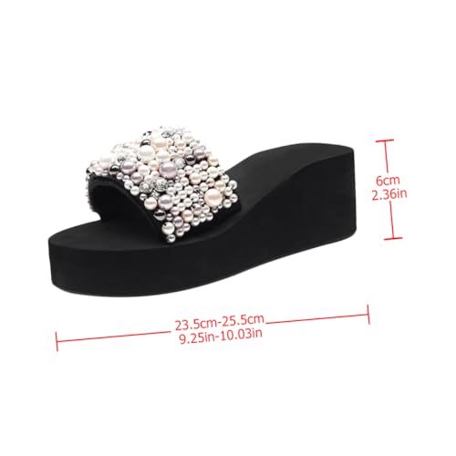 minkissy Damen Wedgesandalen Sommer Keilabsatz Rutschfest Perlen design Elegant Strand Hausschuhe Angenehm Leicht für Innen Außen von minkissy