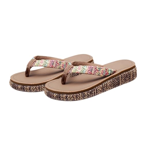 minkissy Damen Wedgesandalen Sommer Pantoletten Rutschfest Strand Schuhe mit Dicker Sohle Atmungsaktiv für Urlaub und Alltag Dunkelbraun von minkissy