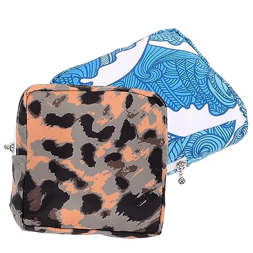 minkissy 2stücke Tragbare Hygienebeutel Für Damen wasserdichte Aufbewahrungstasche Für Menstruationspads Vielseitige Kosmetiktasche Leopard Und Wellenmuster Für Unterwegs Und Reisen von minkissy