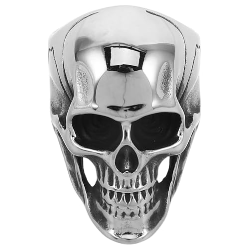 minkissy Edelstahl Skull Head Ring Herren Vintage Gothic Punk Retro Schädelring Onesize Haltbar Rostfrei Modischer Herren Schmuck Accessoire von minkissy