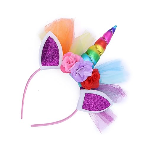 minkissy Einhorn Haarreif Junge Mädchen Kopfschmuck Stirnband Mit Horn Und Ohren Dekoration Grenadine Für Party Geburtstag Cosplay Regenbogen von minkissy