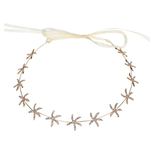minkissy Seestern Stirnband Mit Strass Damen Kopfbedeckung Für Hochzeit Party Brautschmuck Haarschmuck Goldenes Stirnband Mit Stern-design von minkissy