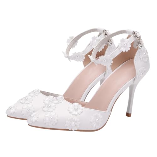 minkissy Elegante Damen High heel Sandalen mit Dünnem Absatz Spitze Zehen Weiß Stilvolle Hochzeitsschuhe Vielseitig für Business Party Abend und Formelle Anlässe Geeignet von minkissy