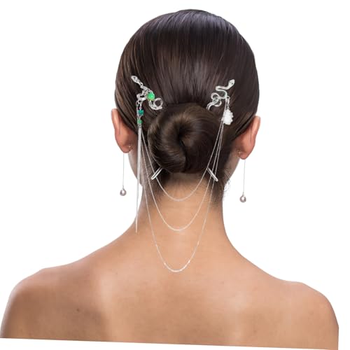 minkissy Elegante Haarnadel Schlange mit Kette Metall Haarschmuck für Frauen Chinesischer Stil Fester Sitz für Dutt und Hochsteckfrisuren Dekorative Haarspange für Besondere Anlässe von minkissy