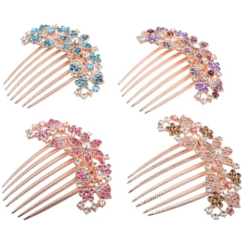 minkissy 4stücke Blumen Haarkamm Metall Damen Haarschmuck Mit Strasssteinen Accessoires Für Hochzeit Party Frisur Styling von minkissy