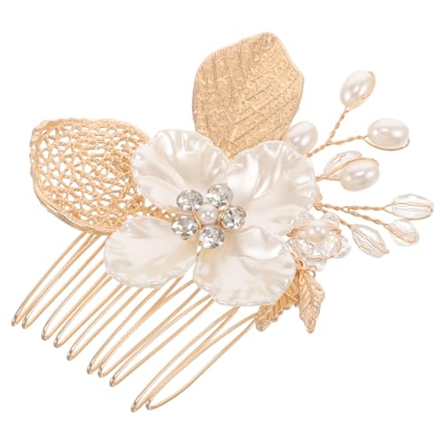 minkissy Eleganter Goldfarbener Haarkamm mit Blattmotiv Langlebiger Zinklegierung und Perlen Leichter Brautschmuck für Hochzeit und Festliche Frisuren Vielseitiger Haarschmuck Clip für von minkissy