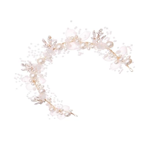 minkissy Elegantes Braut haarband mit Handgewebten Perlenblumen und Goldfarbenen Blättern Brautschmuck für Hochzeit Brautjungfer und Mädchen Stilvolles Haarschmuck accessoire für Besondere von minkissy