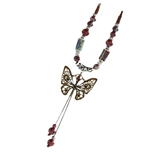 minkissy Ethnische Lange Damen Halskette aus Keramik mit Schmetterling Anhänger Leichter Modeschmuck Pulloverkette Stilvoller Vintage Schmuck für Alltag und von minkissy